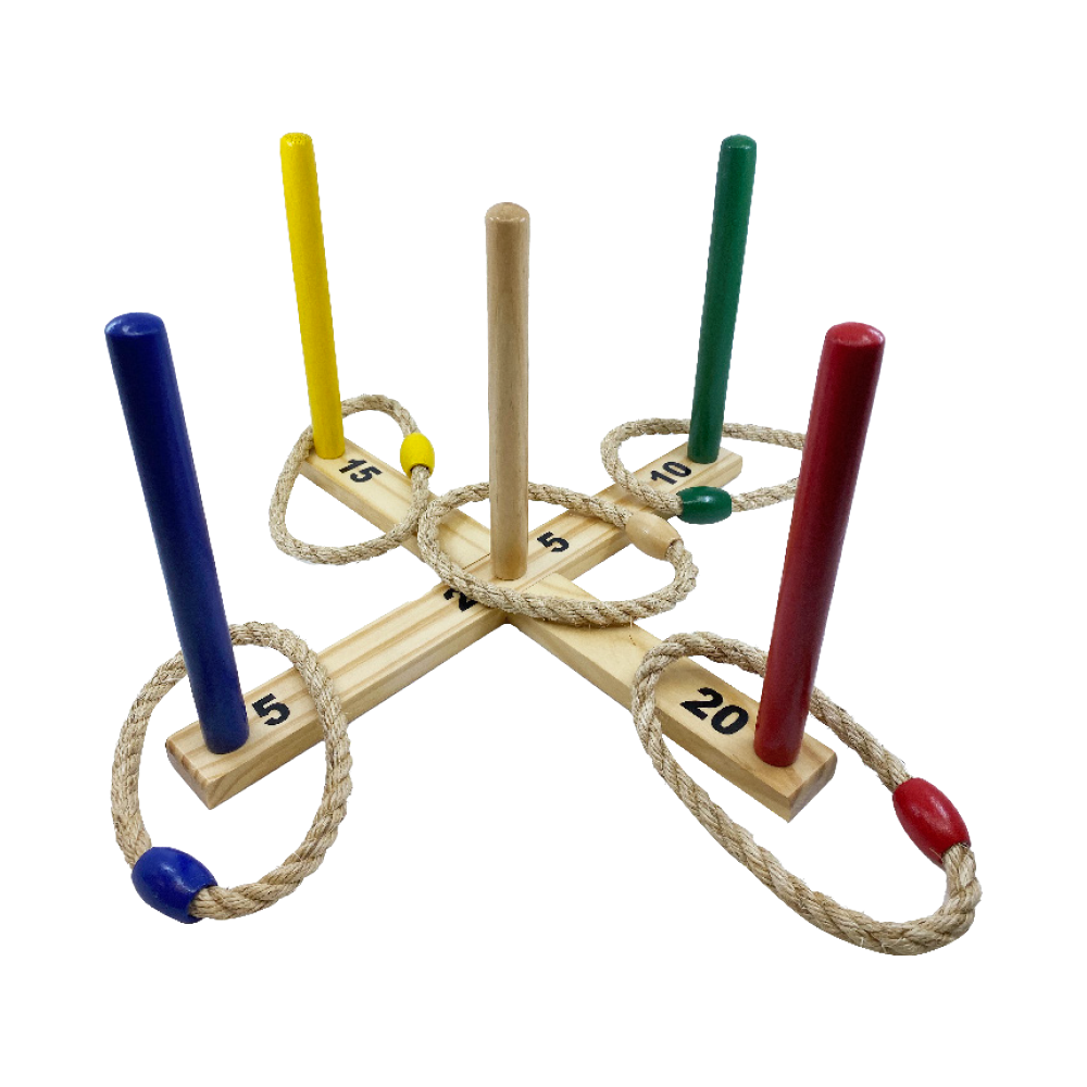 Target and ring game, wooden base