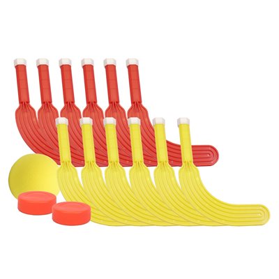 Ensemble de 12 bâtons de joueur de mini-hockey avec balle et rondelles, 18 cm (7")